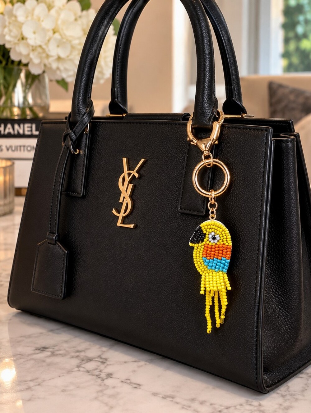Beaded Yellow Parrot Bag Charm